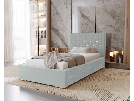 GOLDEN single upholstered bedroom bed with bed base and storage compartment for bedding