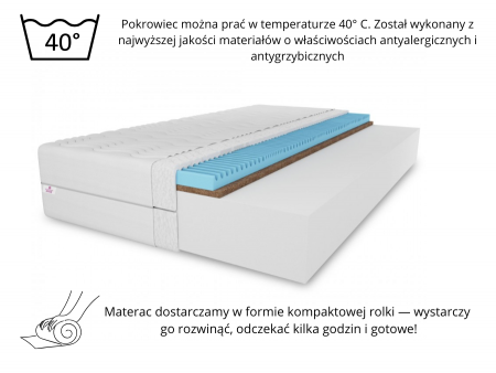 Materac TWIST H3/H4 80x200x20 – pianka T25, miękki, antyalergiczny, dwustronny, kokos, pianka masująca, średnio twardy/twardy
