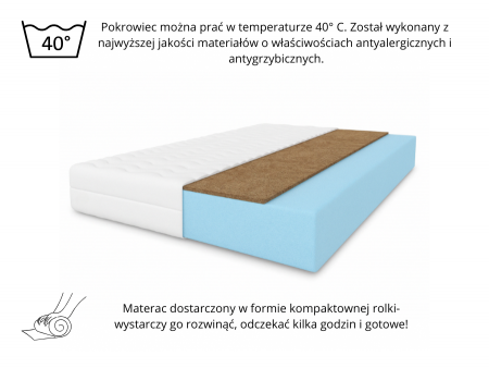 Materac dwustronny piankowo-kokosowy SILWER 160x200x20 – pianka T25, kokos, średnio-twardy/twardy, antyalergiczny, H3/H4