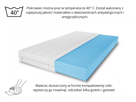 Materac piankowy NATURAL 100x200x10 – pianka T25, masujący, dwustronny, H3 średnio twardy, 7 stref