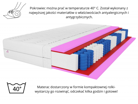 Taschenfederkernmatratze 100x200 FOLYESO H3/H4, 7 Zonen, Taschenfederkern, HR-Schaum, Kokosfaser, antiallergisch, Höhe 20 cm