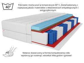 PREMIUM KOKOS H3/H4 pocket spring mattress, 80x200, massage layer, pocket springs, coconut fibre, 7 zones, height 27cm 3