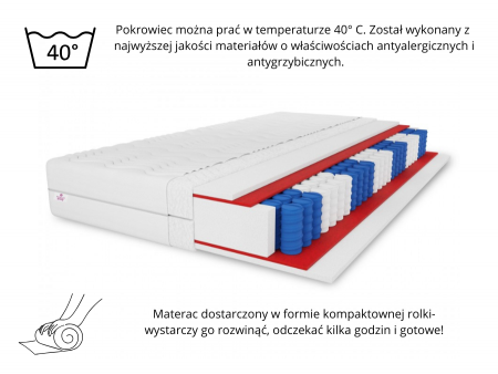 Materac kieszeniowy SALSA POCKET  100x200x24 H3/H3 – średnio-twardy, dwustronny, sprężysty, antyalergiczny