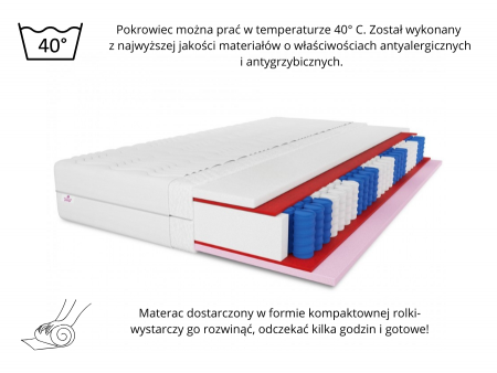 Materac kieszeniowy 90x200 CAILANO H3, visco, pocket, 7 stref, dwustronny, antyalergiczny, wys. 25cm