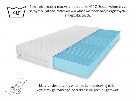 NICOLE foam mattress 90x200x10 – T25 foam, massage function, reversible, H3 medium-firm, 7 zones, breathable
