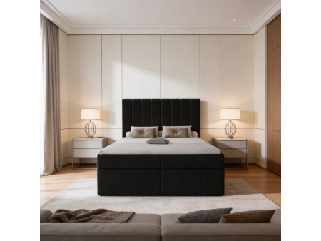 Continental bed with a NERO BOX SZTRUKS mattress and bedding storage compartments