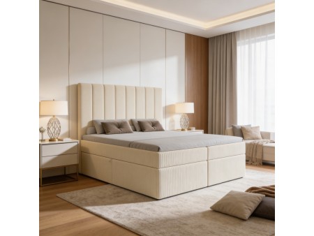 Continental bed with a NERO BOX SZTRUKS mattress and bedding storage compartments