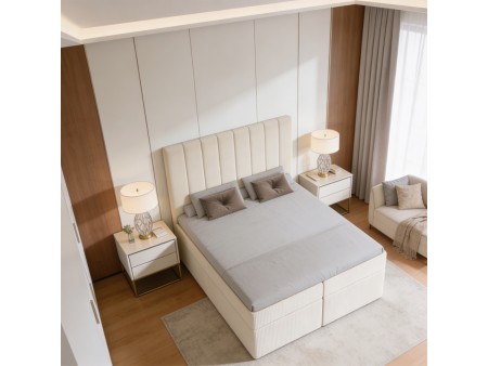 Continental bed with a NERO BOX SZTRUKS mattress and bedding storage compartments