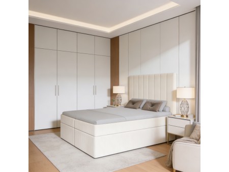 Continental bed with a NERO BOX SZTRUKS mattress and bedding storage compartments