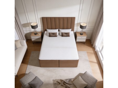 NERO continental bed with built-in mattress and bedding storage compartments