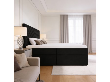 A continental bed with a VICTORIA mattress and bedding storage compartments