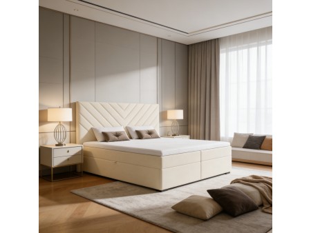 A continental bed with a VICTORIA mattress and bedding storage compartments