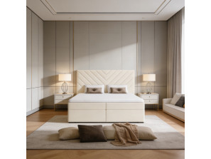 A continental bed with a VICTORIA mattress and bedding storage compartments