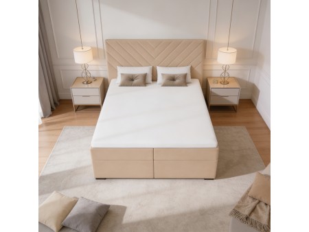 A continental bed with a VICTORIA mattress and bedding storage compartments