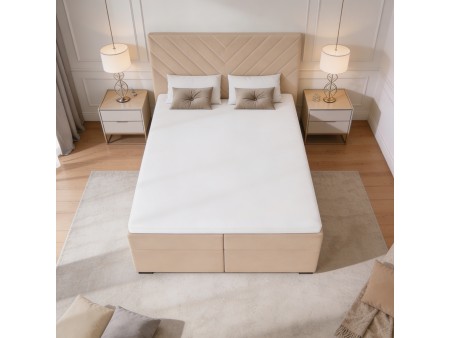 A continental bed with a VICTORIA mattress and bedding storage compartments
