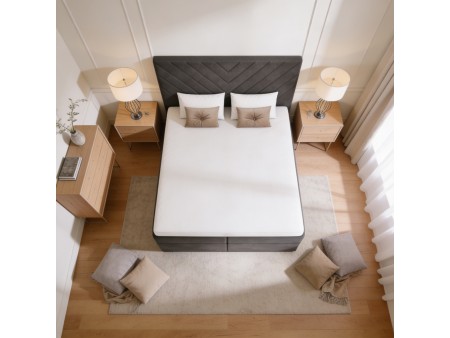 A continental bed with a VICTORIA mattress and bedding storage compartments