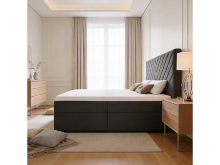 A continental bed with a VICTORIA mattress and bedding storage compartments