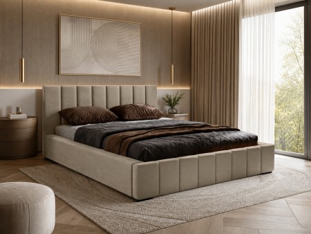 NERO upholstered bedroom bed with a bed base and storage space for bedding
