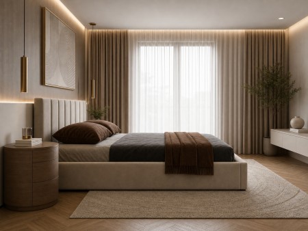 NERO upholstered bedroom bed with a bed base and storage space for bedding