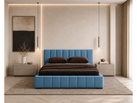 NERO upholstered bedroom bed with a bed base and storage space for bedding