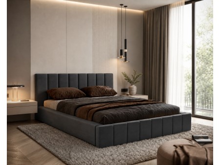 NERO upholstered bedroom bed with a bed base and storage space for bedding