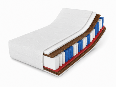 Taschenfederkernmatratze 200x200 SALSA KOKOS DUO H4/H4, 7 Zonen, antiallergisch, T25-Schaumstoff, Kokosmatte, Höhe 26 cm
