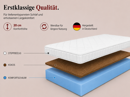 Schaumstoff-Kokos-Matratze 140x200 SILWER H3/H4, antiallergisch, T25-Schaumstoff, Höhe 20 cm