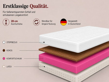 TANGO H3/H4 Schaumstoff-Kokos-Matratze, 20 cm, beidseitig nutzbar, Latexmatratze