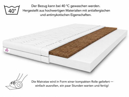 TOP5 KOKOS 120x200x5 mattress topper, bed topper, H3/H4, medium-firm, firm, reversible, hypoallergenic