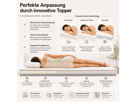 TOP5 LATEX 90x200x5 mattress topper, bed topper, H3 medium-firm, reversible, hypoallergenic