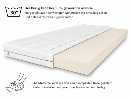 VISCO TOP5 mattress topper 100x200x5, bed topper, H2, soft, double-sided, hypoallergenic