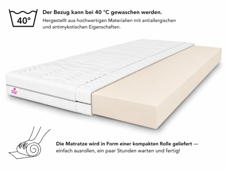 TOP5 100x200x5 mattress topper, bed topper, H3, medium-firm, reversible, hypoallergenic