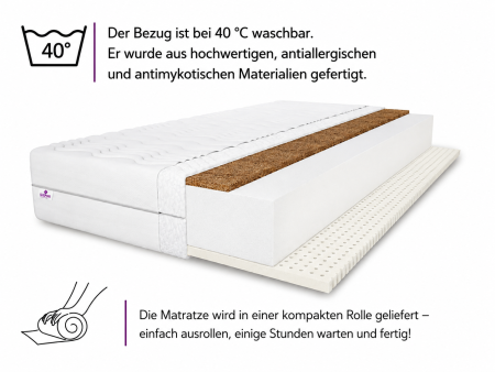 Matratze 60x120 für Kinder BABY LATEX KOKOS H3, Schaumstoff, Höhe 8 cm