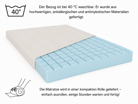 KOSTKA 120x200x5 mattress topper, bed topper, H3 medium-firm, contoured, reversible, hypoallergenic