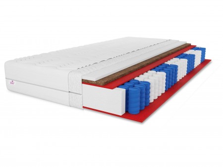 Materac kieszeniowy LAMBADA KOKOS 120x200x22 H4 – twardy, 7 stref, antyalergiczny, pianka T25, mata kokosowa, pocket