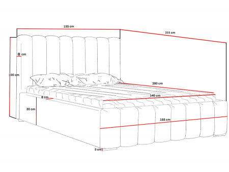 NERO upholstered bedroom bed with bed base and storage compartment, size 4