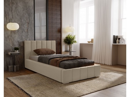 NERO single upholstered bed with bed base and storage compartment