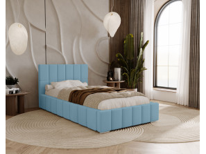 ALMA single upholstered bed for the bedroom, with a bed base and storage space for bedding