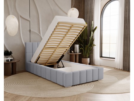 ALMA single upholstered bed for the bedroom, with a bed base and storage space for bedding