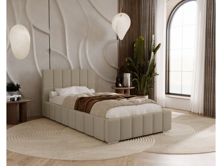 ALMA single upholstered bed for the bedroom, with a bed base and storage space for bedding