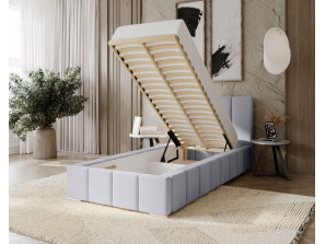 MENOS-Einzelbett für das Schlafzimmer mit Polsterung, Lattenrost und Bettkasten 189