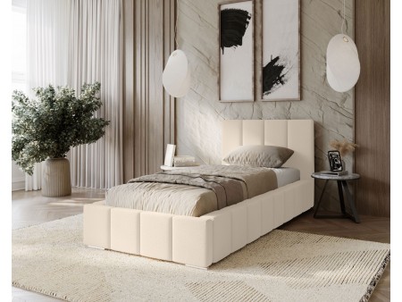 MENOS single upholstered bedroom bed with a bed base and storage space for bedding