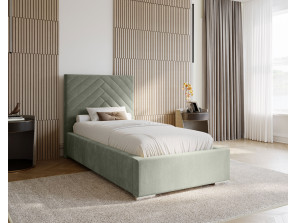 AURA single upholstered bedroom bed with a bed base and bedding storage compartment 3