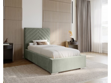 AURA single upholstered bedroom bed with a bed base and bedding storage compartment 3