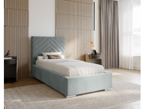 AURA single upholstered bedroom bed with a bed base and bedding storage compartment 6