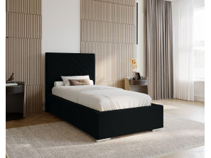AURA single upholstered bedroom bed with a bed base and a 10 bedding storage compartment
