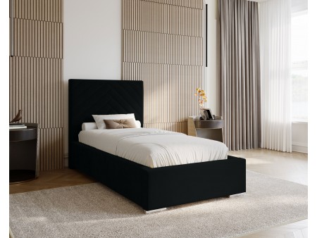 AURA single upholstered bedroom bed with a bed base and a 10 bedding storage compartment