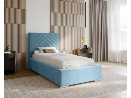 AURA single upholstered bedroom bed with bed base and bedding storage 14