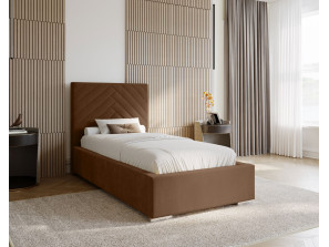 AURA single upholstered bedroom bed with a bed base and storage space for bedding