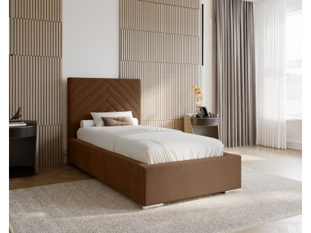 AURA single upholstered bedroom bed with a bed base and storage space for bedding